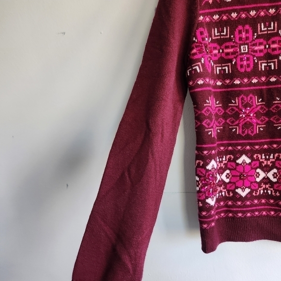 NWOT Talbots Red Chevron Holiday Print Wool Blend Sweater size Medium - Picture 2 of 7